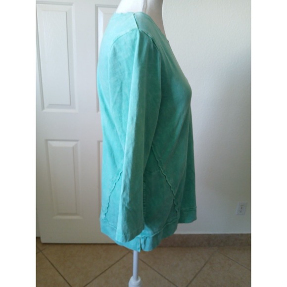 LOGO by Lori Goldstein‎ Lounge Sun Faded Cotton Sweatshirt  Green Size XS - Picture 4 of 16